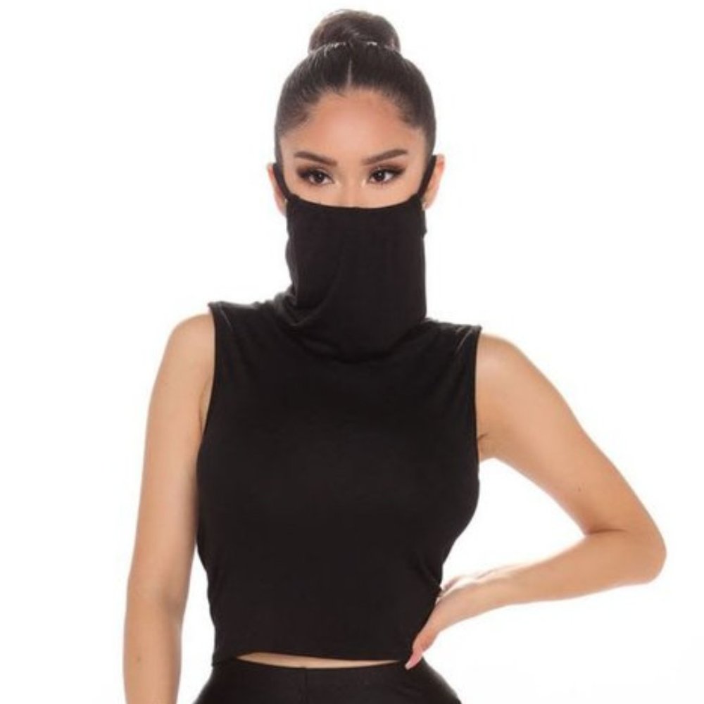 NWT Fashion Nova Antisocial Mask Top | Black Cutout Sleeveless Top | Size M